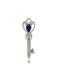 Key Pendant W/ Sapphires & Diamonds in 10k White Gold