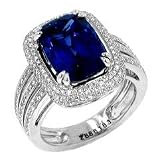 7.75 ct. tw. 18k White Gold Cushion Cut Genuine Fine Quality Deep Rich Color Tanzanite and Fancy Cut Diamond Ring with 5 Year Warranty and Manufacturers Appraisal