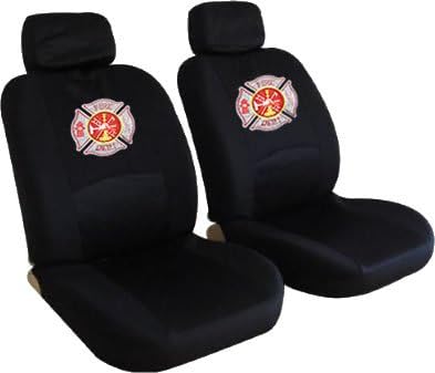 Front Low Back Seat Covers Set - Fire Fighter Firefighters Maltese Cross Fire Department Custom Embroidered Logo