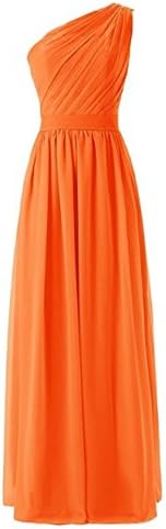 Chloyi Women's One Shoulder Pleated Simple long chiffon dress Bridesmaid Dress Orange us6