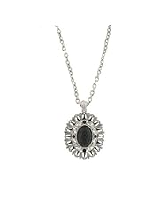 Black Cabochon Pendant Silver Tone Necklace Silver Tone