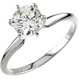 Exquisite! Women's 14k White-gold 1 ct Round Brilliant Moissanite Solitaire Engagement Ring - 6.5mm