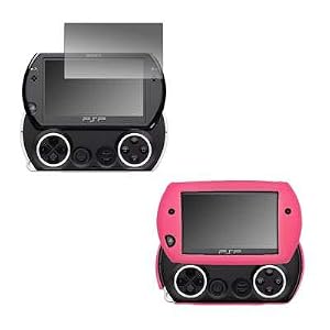 Premium Hot Pink Soft Silicone Gel Skin Cover Case + Crystal Clear LCD Screen Protector for Sony PSP Go [Accessory Export Packaging]