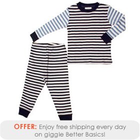 giggle Better Basics Striped Long Johns - Navy/Blue (Organic Cotton)