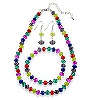 Multi-Faceted Bead Necklace, Bracelet & Earrings Set