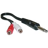 1/4 Inch Mono Female to Two RCA Males - 6 Inch Y cable
