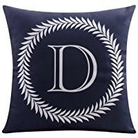 DeanOnlineStore Dark blue letters D Cotton Linen Square Throw Pillow Case Decorative Cushion Cover Pillowcase for 18 x 18 inch