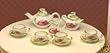 Dollhouse Miniature Green and Pink Roses on Porcelaine Tea Set