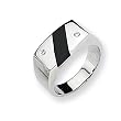 Diamond and Onyx Sterling Silver Men's Ring (Sizes 9-11)
