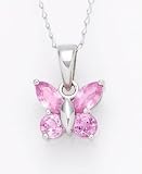 14k White Gold Pink Sapphire Butterfly Pendant