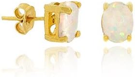 18K Gold over Sterling Silver Created White Opal 6x4mm Stud Earrings