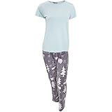Womens/Ladies Fox/Polar Bear Design Short Sleeve Top & Fleece Bottoms Pajama Set