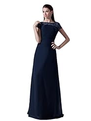 A-line Beaded Lace Illusion Cap Sleeves Chiffon Floor Length Bateau Neck Sweetheart Natural   Waistline Prom Dress 