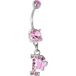 Pink Gem Butterfly Initial Dangle Belly Ring - Letter P