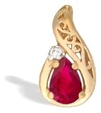 14K Yellow Gold Genuine Pear Ruby and Diamond Pendant