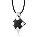 Modern Cross: Designer Inspired Surgical Steel High Polished Finish Black Enamel Cross Pendant on a Rubber Cord