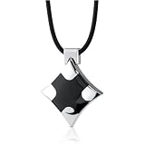 Modern Cross: Designer Inspired Surgical Steel High Polished Finish Black Enamel Cross Pendant on a Rubber Cord