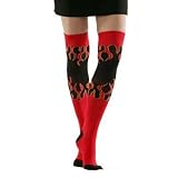 AMAZING BLACK OVER THE KNEE THIGH HI SOCKS W/RED FLAMES
