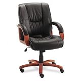 Office Star WD53613 Cherry Wood Finish Deluxe Series Leather Mid-Back Swivel Chair