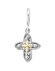 14K Yellow Gold Sterling Silver Cross Charm Pendant - 14mm