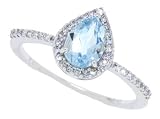 0.98ct Pearshaped Aquamarine Ring with Diamond in 10Kt White Gold