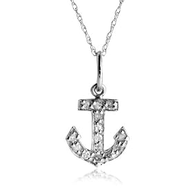 14k White Gold Diamond Anchor Pendant (1/8 cttw, I-J Color, I2-I3 Clarity) by 