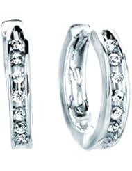 10K White Gold 0.15cttw Aways A Glam Channel Set Round Diamond Hoop Earrings