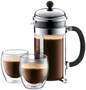 Durable Classic Double Wall Glasses Non-Messy Rings Multifunctional Bodum Chambord French Press Coffee Maker &amp; Four 12 oz Pavina Glasses - Coffee Appliance Set
