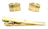 Stacy Adams Gold Three Line Pattern Cufflinks and Tie Bar Set