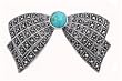 Sterling Silver Brooch - Ribbon with Marcasite and Turquoise
