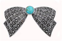 Sterling Silver Brooch - Ribbon with Marcasite and Turquoise