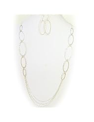 Sterling Silver Multi-strand Hammered Oval 34 Inch Long Layered Chain Italy Necklace Earrings