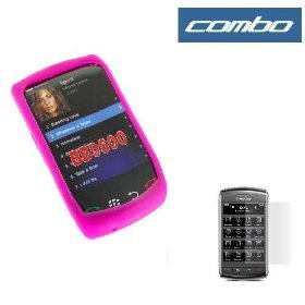 Durable Flexible Soft Hot Pink Silicone Skin Cover Case + Clear Reusable LCD Screen Protector for RIM BlackBerry Storm 9500 9530 Smartphone