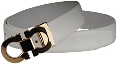 HeLiWu Men's Smooth Leather Buckle Belt 1.3in wide Gold Buckle and White 26"