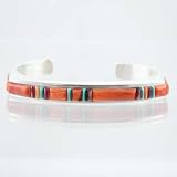 Sterling Silver, Spiny Oyster and Turquoise Channel Inlaid Bracelet by Veronica Benally, #10970