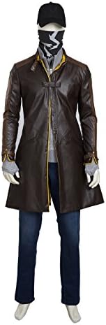 MZK Men's Cosplay of Watch Dogs Leather Trench Coat cosplay costume (S, Multicoloured)