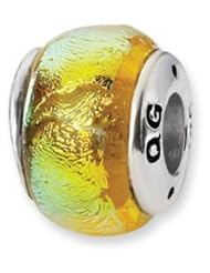Yellow Colored Dichroic Handmade Glass Charm for 3mm Charm Bracelets