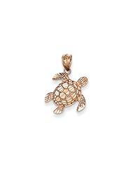 Diamond-cut Sea Turtle Pendant In 14 Karat Rose Gold