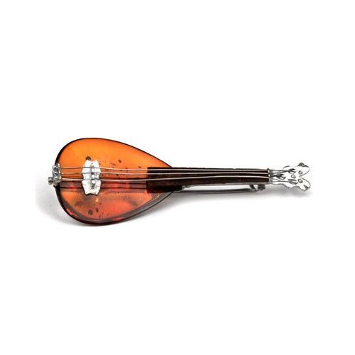 Honey Amber Sterling Silver Mandolin Brooch