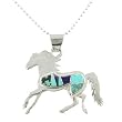 Southwestern Turquoise and Lapis Inlaid Horse Pendant in Sterling Silver by Native American Indian Artist Calvin Begay on 20" Sterling Bead Chain , #7783