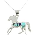 Southwestern Turquoise and Lapis Inlaid Horse Pendant in Sterling Silver by Native American Indian Artist Calvin Begay on 20" Sterling Bead Chain , #7783