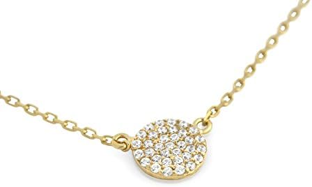 Gold Plated Cz Pave Disk Necklace 16" + 2"