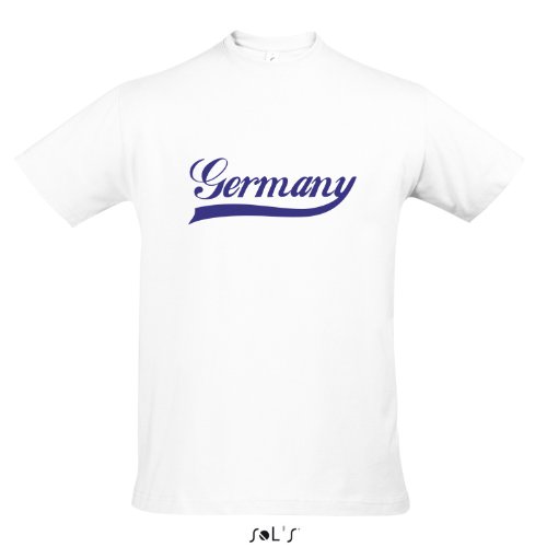 T-Shirt Deutschland Oldschool Germany LÄNDERSHIRT EM / WM FAN Trikot S-XXL , White – blau , XL