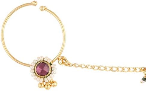 Sri Shringarr Women's Gold Finish With Rhodolite Kundan Nose Ring