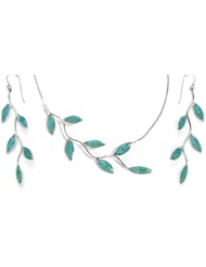 Handmade Necklace and Earring Set - Leaf Jewelry for Women - Turquoise Charms - Millefiori for Women - Polymer Clay Pendants
