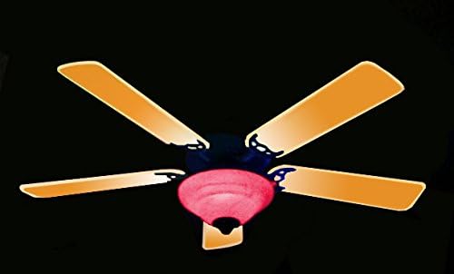 Illuminating Flourescent Ceiling Fan - Orange Blades with Red Globe and Integrated Black Light