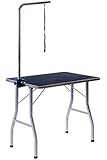 Merax Dog Pet Grooming Table with Adjustable Arm and Noose, Black Table Top