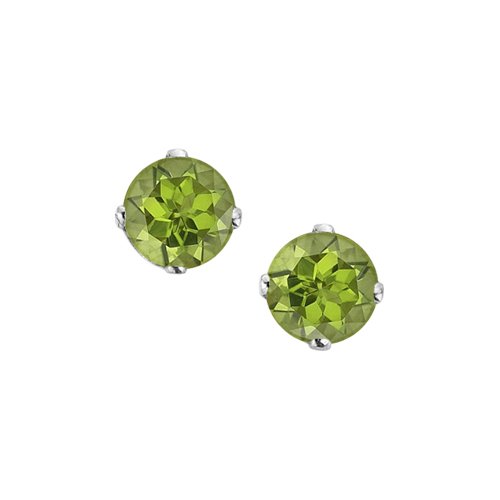 14K White Gold Prong Set 3 MM Peridot Earring Studs