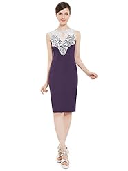 Satin Natural   Waistline Sheath Cocktail Knee Length Lace High-Neck  Dress