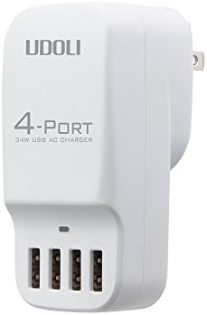 USB Charger 4-Port Wall Charger with US,EU and UK International Travel Plug Adapters (Interchangeable) 6.8A/34W for Apple iPhone iPad, Samsung Galaxy, Smartphone, Tablet, Power Bank - White